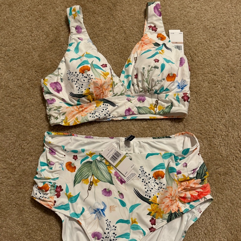 NEW Jantzen Seafoam Tides Women’s Bikini Top Size 12 and Bottom Size 14 UPF 50